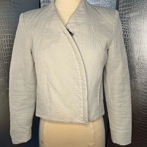 Helmut Lang Off White Light Bone Gray Asymmetrical Zip Women's Crop Jacket